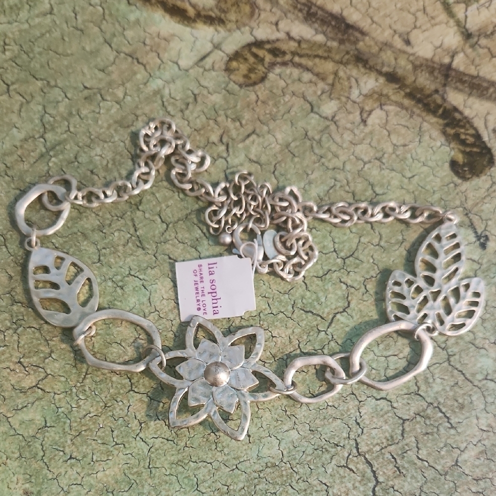 Lia Sophia Silver Leaf and Flower Necklace